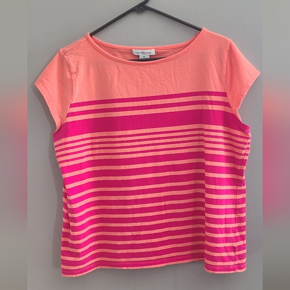 Liz Claiborne Tops - Liz Claiborne Coral and Hot Pink Striped Short Sleeve Tee. Size XL.  Cute!